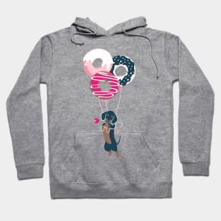 Pastel café sweet love dream // print // fuchsia pink pastry details blue dachshund dog puppy Hoodie